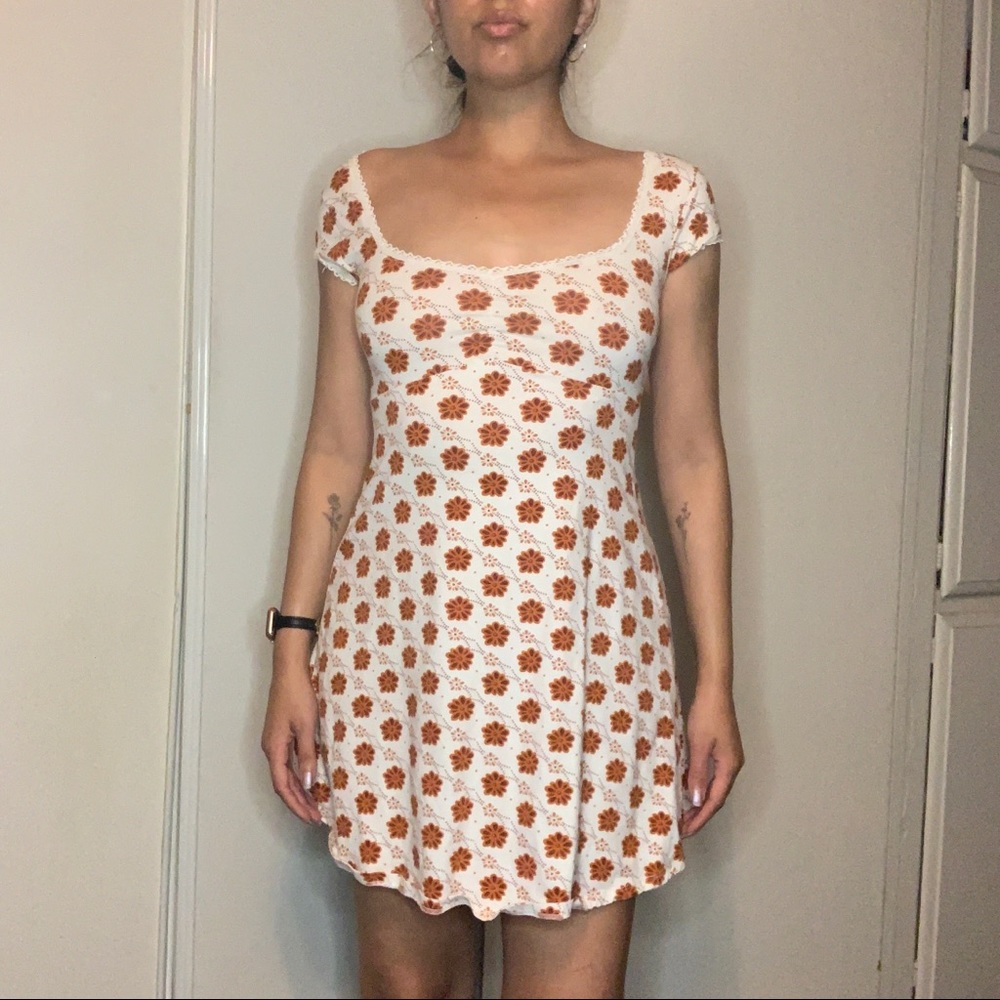 Orange Daisy Skater Mini Dress